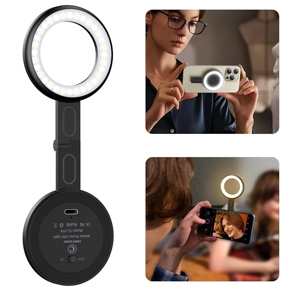 Manyetik LED Selfie Işığı – MagSafe & Evrensel Uyumlu | 3 Renk Modu – Şarjlı & Taşınabilir